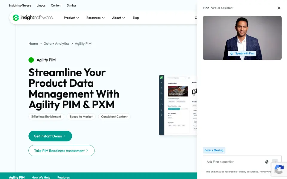 Agility PIM's website