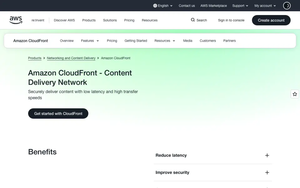 Amazon CloudFront's website