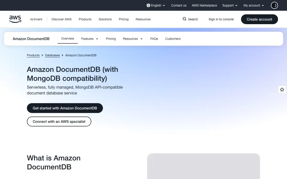 Amazon DocumentDB's website