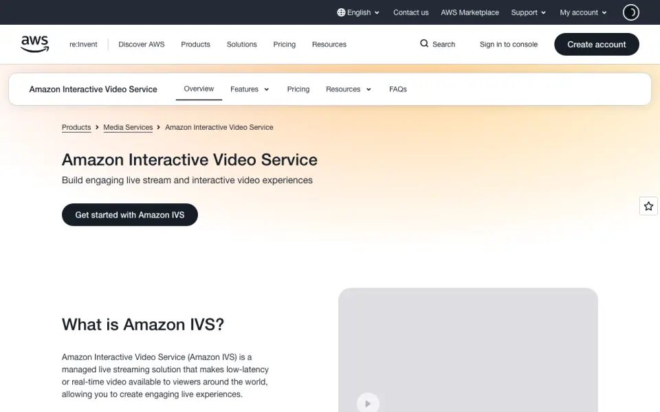 Amazon Interactive Video Service's website