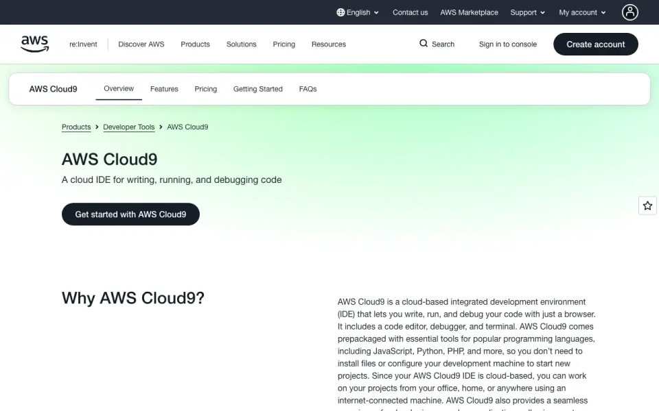 AWS Cloud9's website