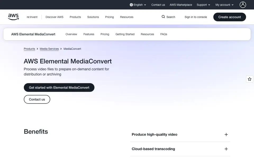 AWS Elemental MediaConvert's website