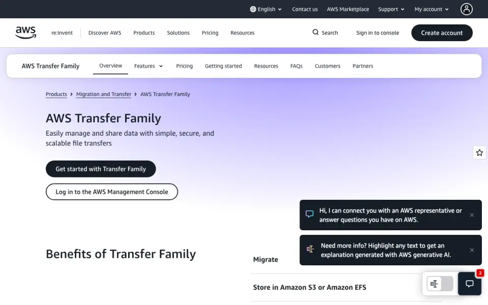AWS Transfer Family's website