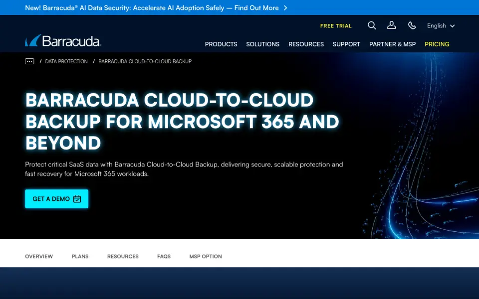 Barracuda Cloud-to-Cloud Backup's website