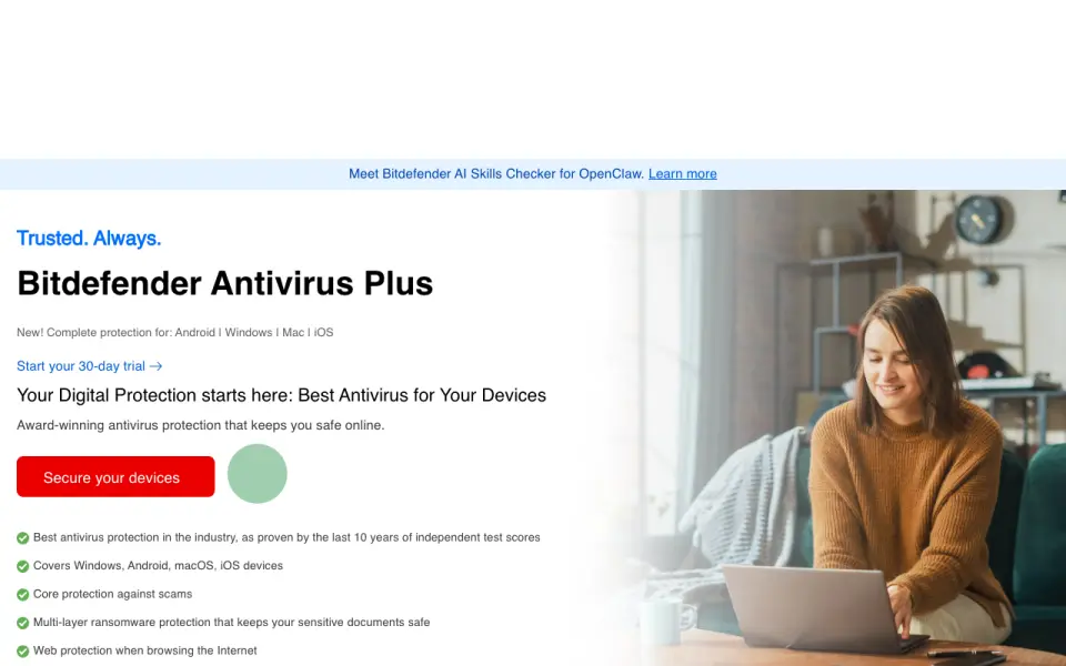 Bitdefender Antivirus Plus's website