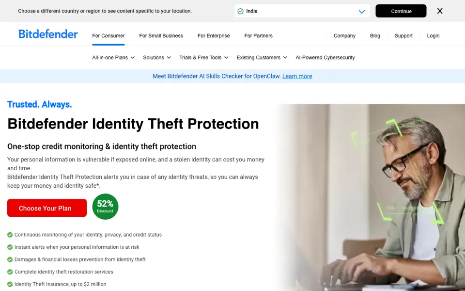Bitdefender Identity Theft Protection's website