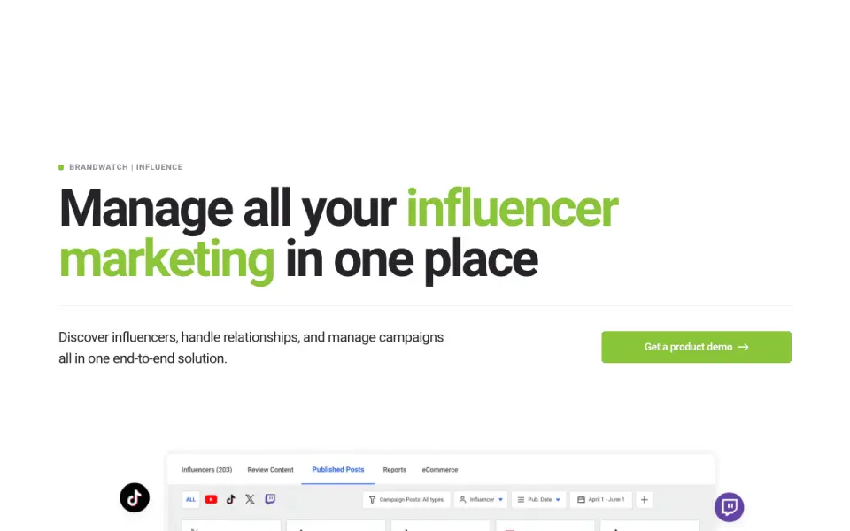 Brandwatch Influence's website