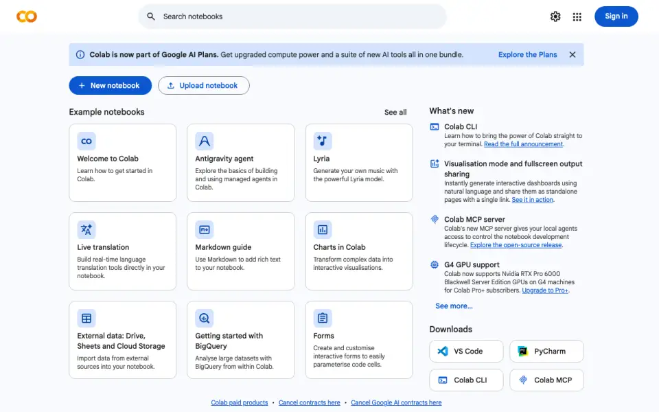 Google Colab's website