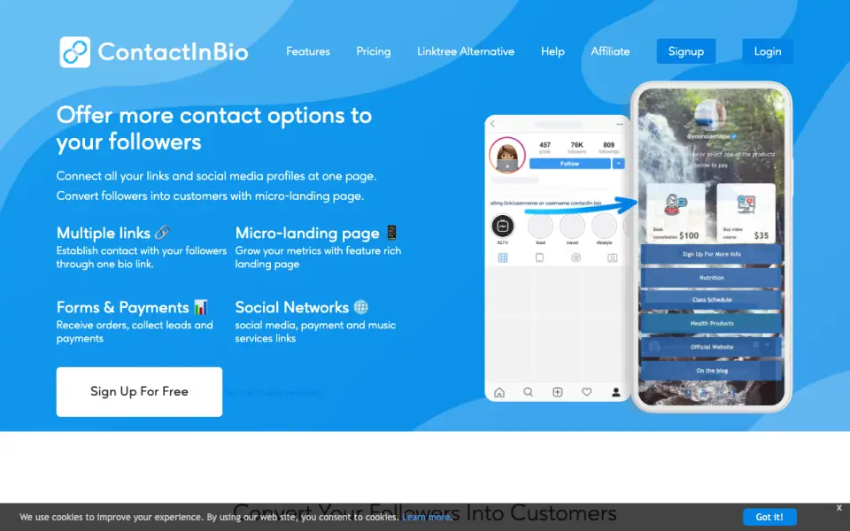 ContactInBio's website