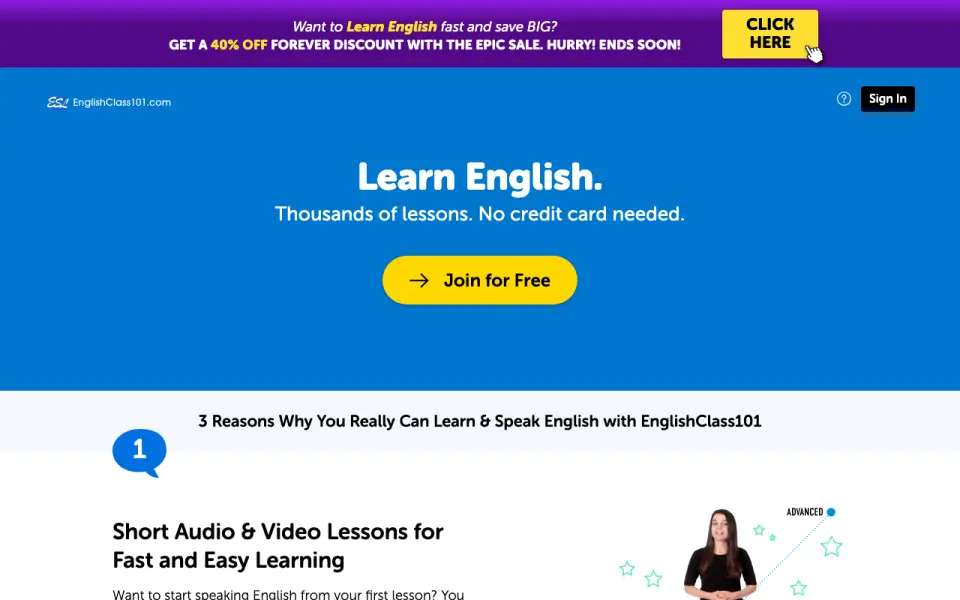 EnglishClass101's website