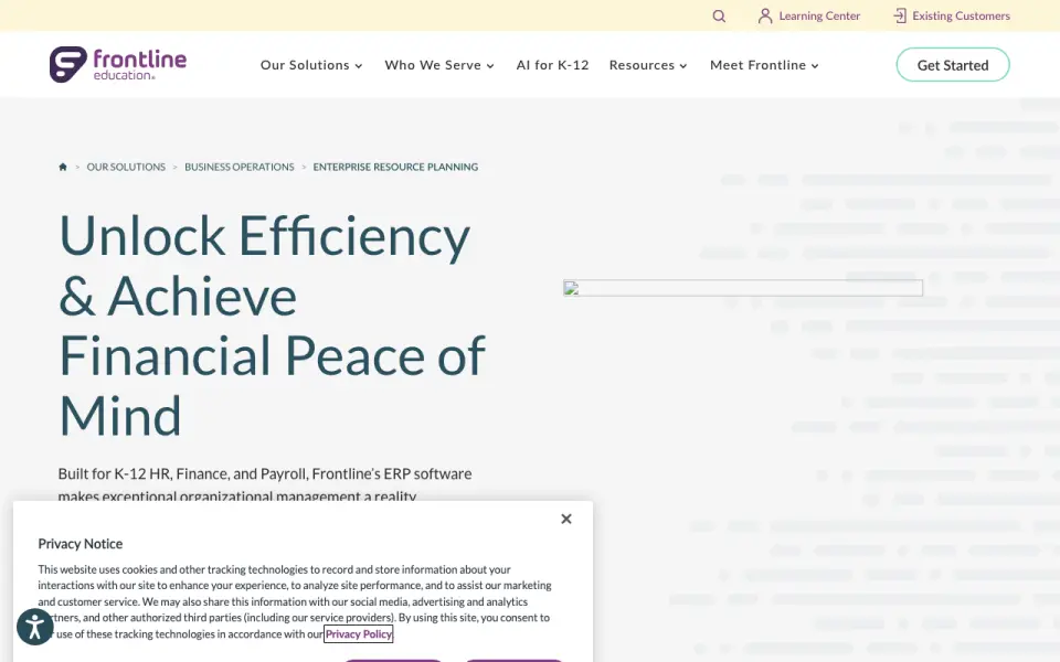 Frontline ERP's website