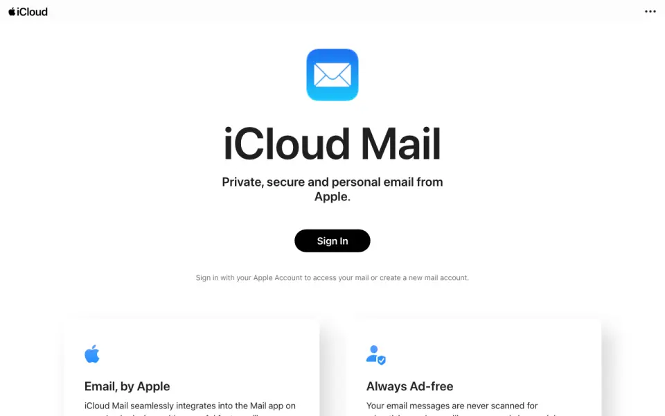 iCloud Mail's website