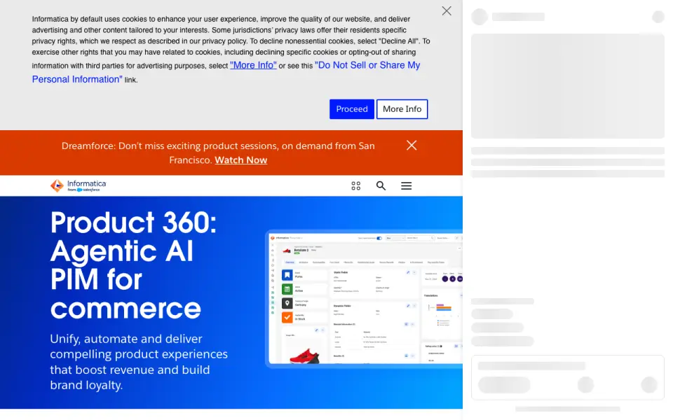 Informatica Product 360's website