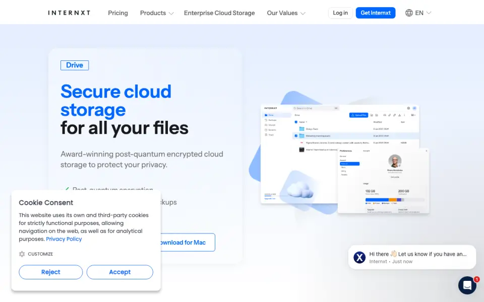 Internxt Drive's website