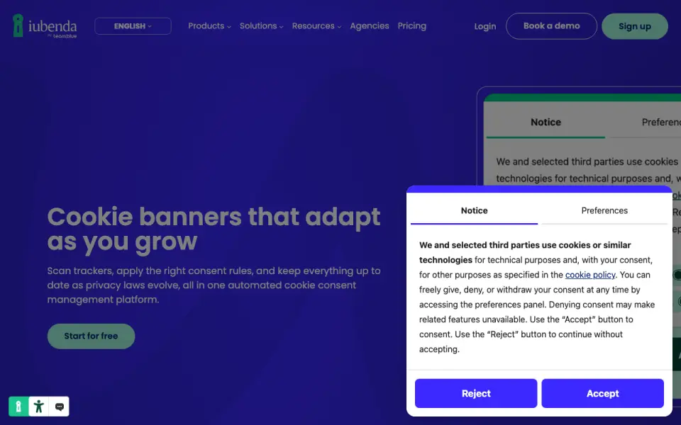 iubenda Cookie Solution's website
