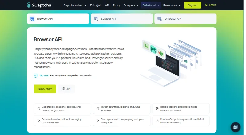 2Captcha Browser API's website
