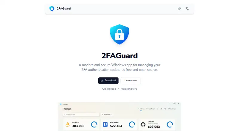 The 2FAGuard homepage