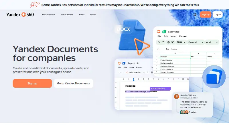 Yandex Documents's website