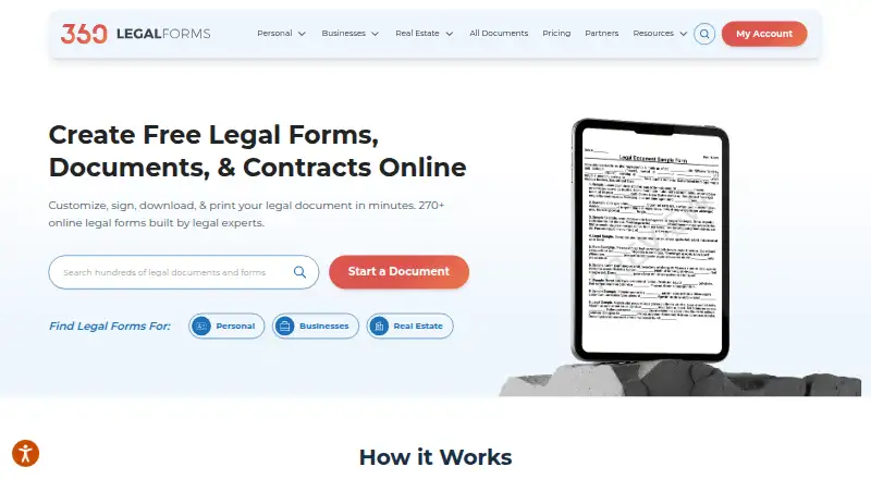 360 Legal Forms's website