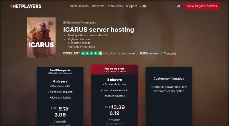 4Netplayers Icarus Server Hosting's website