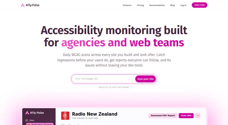 The A11y Pulse homepage