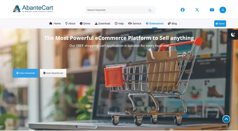 The AbanteCart homepage