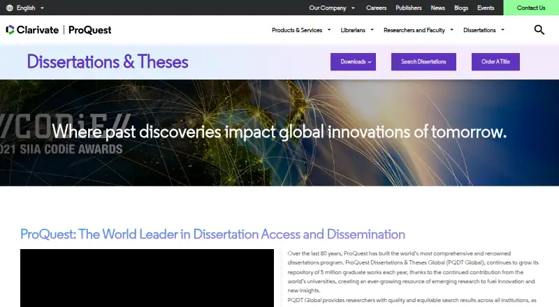 ProQuest Dissertations & Theses Global's website