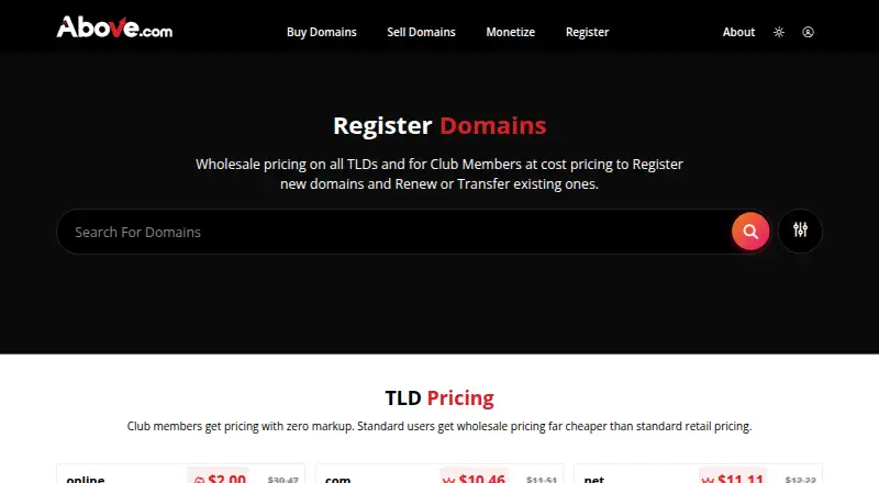 Above.com's website