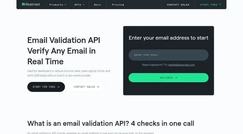 Abstract Email Validation API's website
