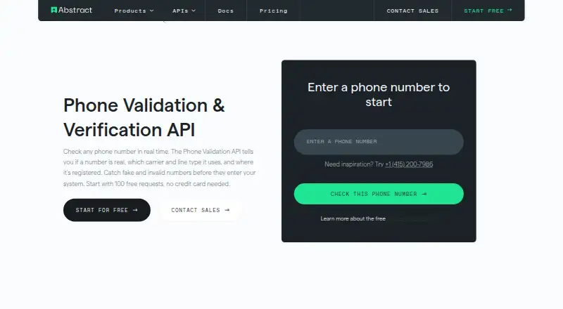Abstract Phone Validation API's website