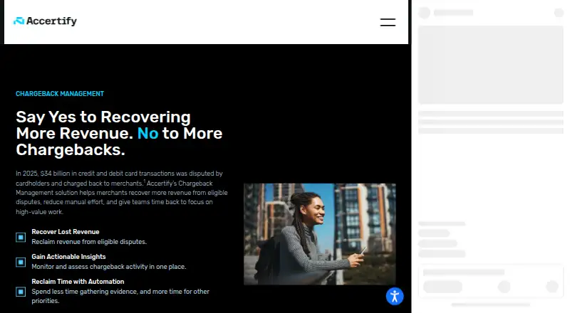Accertify Chargeback Management's website
