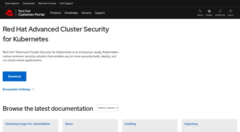 Red Hat Advanced Cluster Security for Kubernetes's website