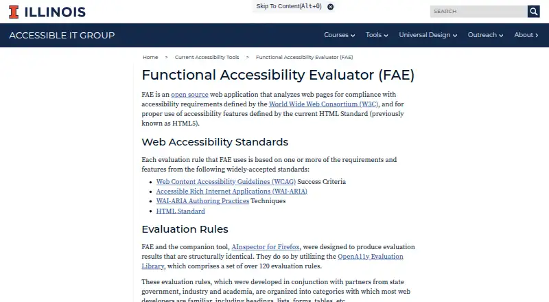 Functional Accessibility Evaluator's website