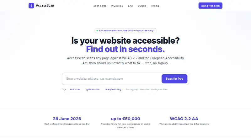 AccessScan's website