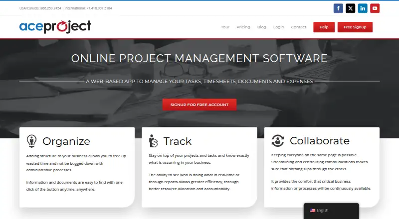 The AceProject homepage