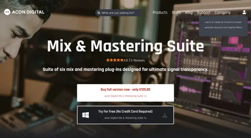 Acon Digital Mix & Mastering Suite's website