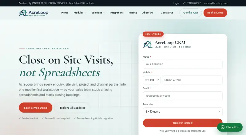The AcreLoop homepage
