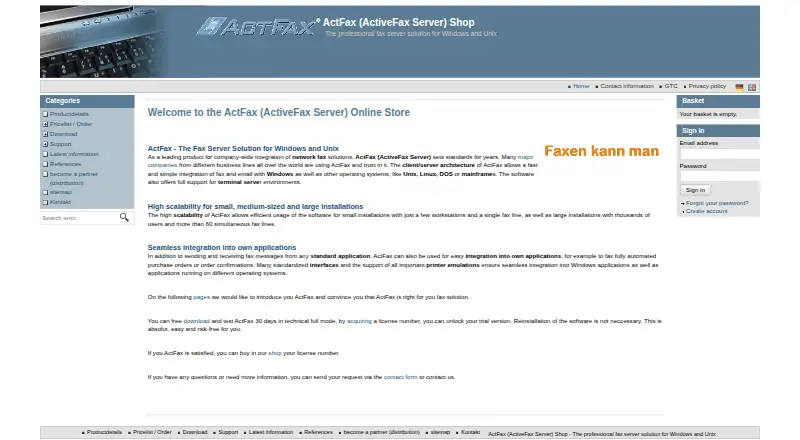 ActFax's website