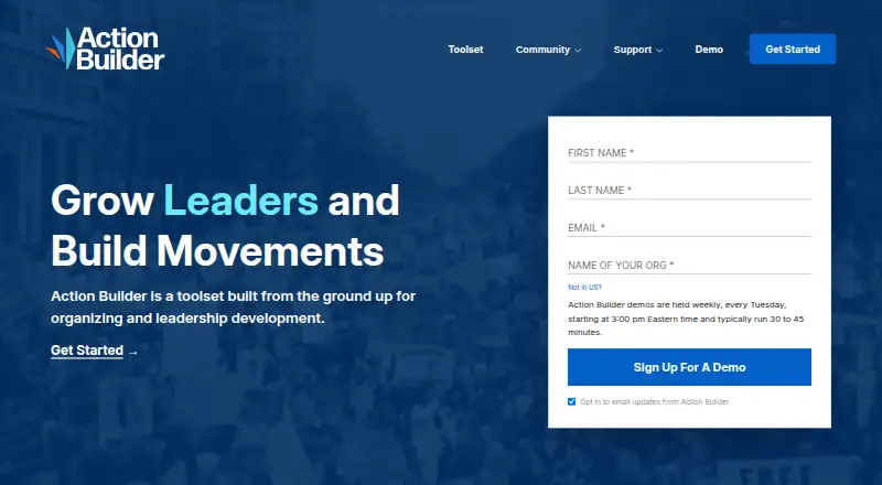 The Action Builder homepage