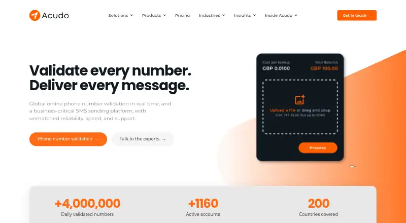 Acudo Phone Validation's website