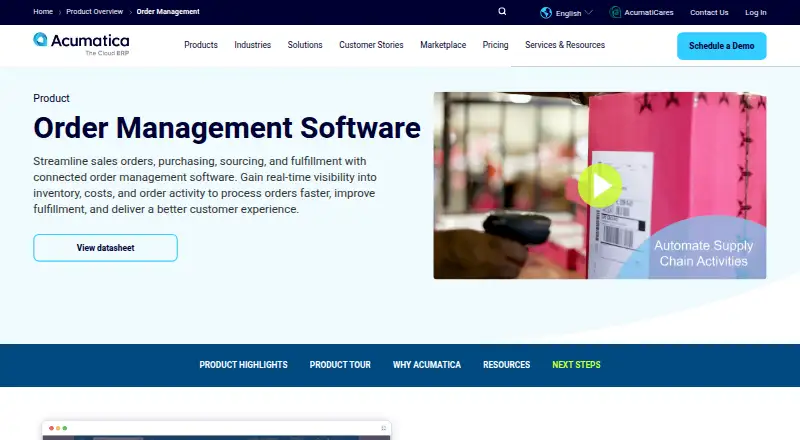 Acumatica Order Management's website