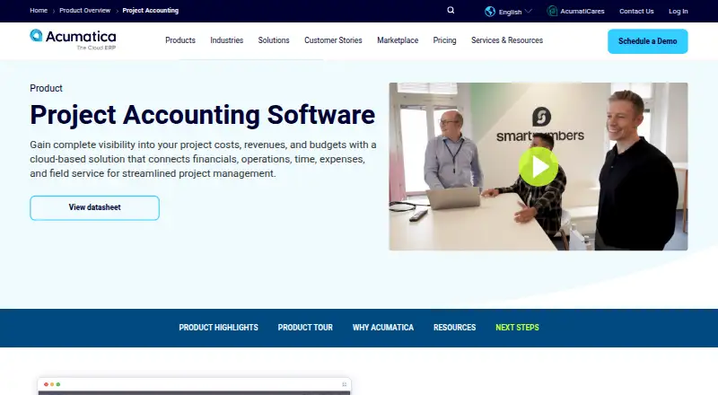 Acumatica Project Accounting's website