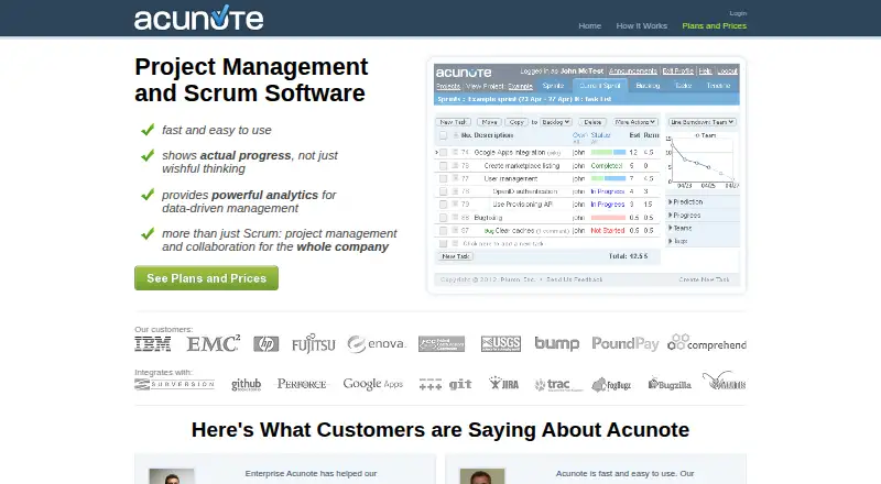 The Acunote homepage