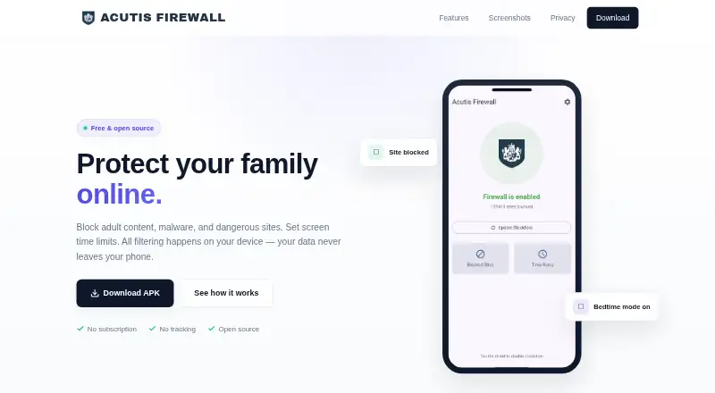 The Acutis Firewall homepage