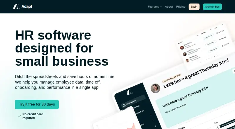 The Adapt HR homepage