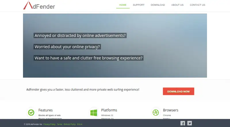 The AdFender homepage