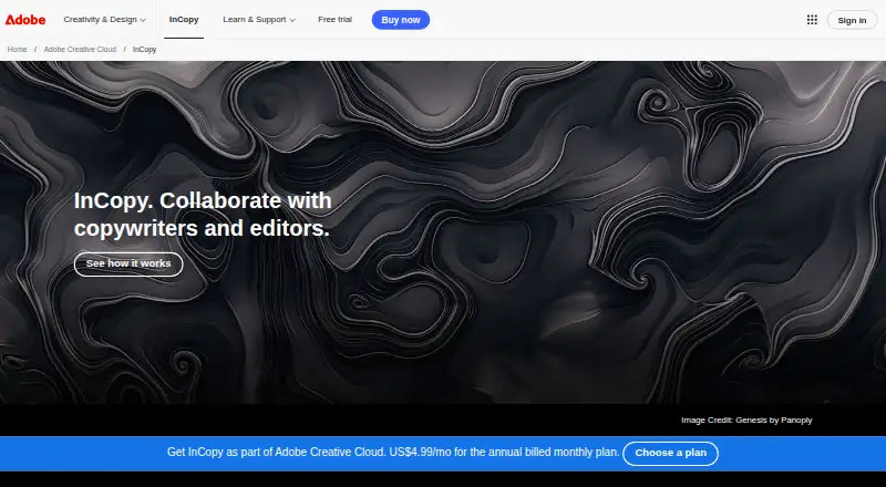 The Adobe InCopy homepage