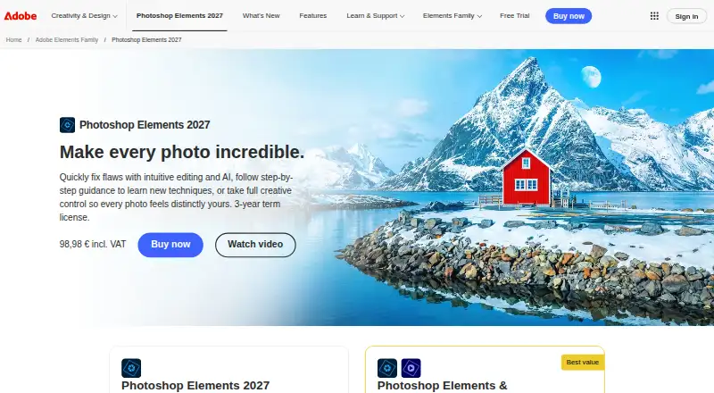 Adobe Elements Organizer's website