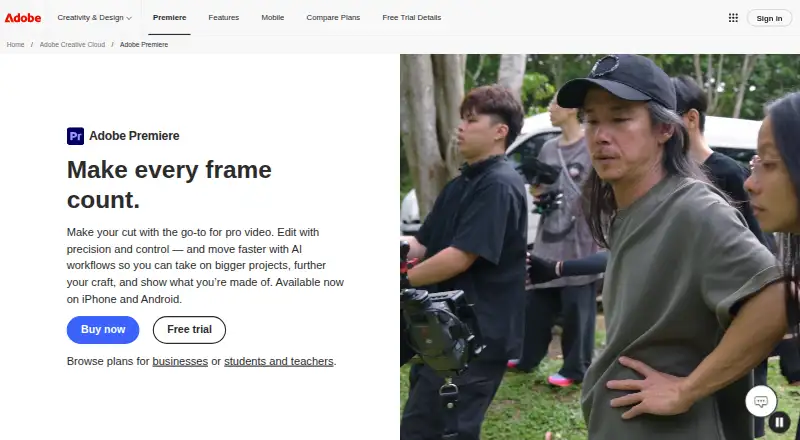 Adobe Premiere's website