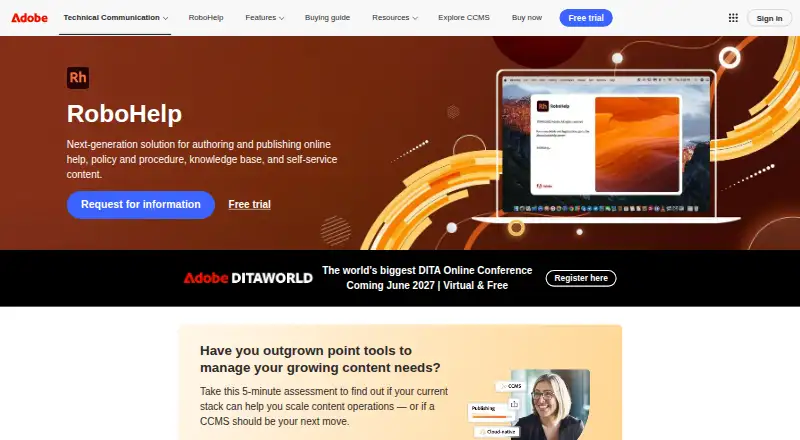 The Adobe RoboHelp homepage